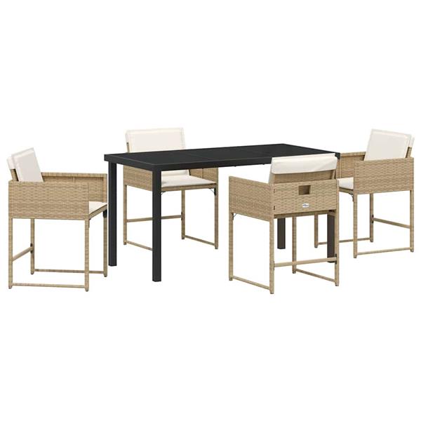 Grote foto vidaxl tuin eetset met kussen 5 pcs beige poly riet tuin en terras tuinmeubelen