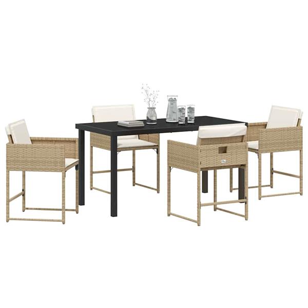 Grote foto vidaxl tuin eetset met kussen 5 pcs beige poly riet tuin en terras tuinmeubelen