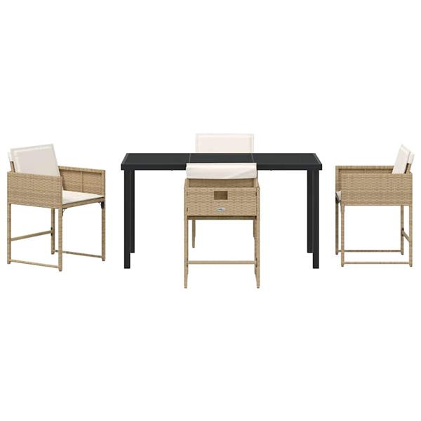 Grote foto vidaxl tuin eetset met kussen 5 pcs beige poly riet tuin en terras tuinmeubelen