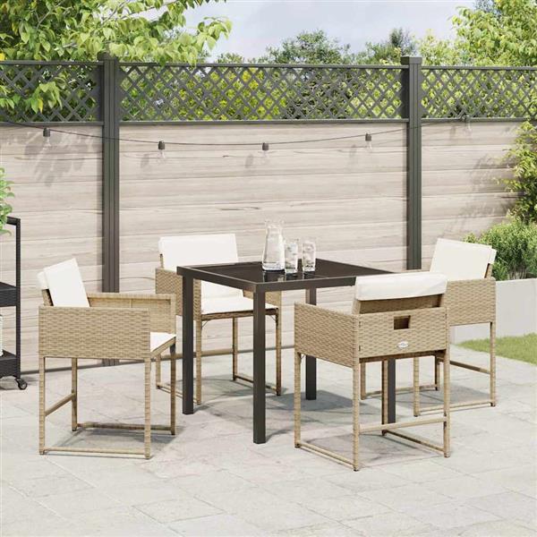 Grote foto vidaxl tuin eetset met kussen 5 pcs beige poly riet tuin en terras tuinmeubelen