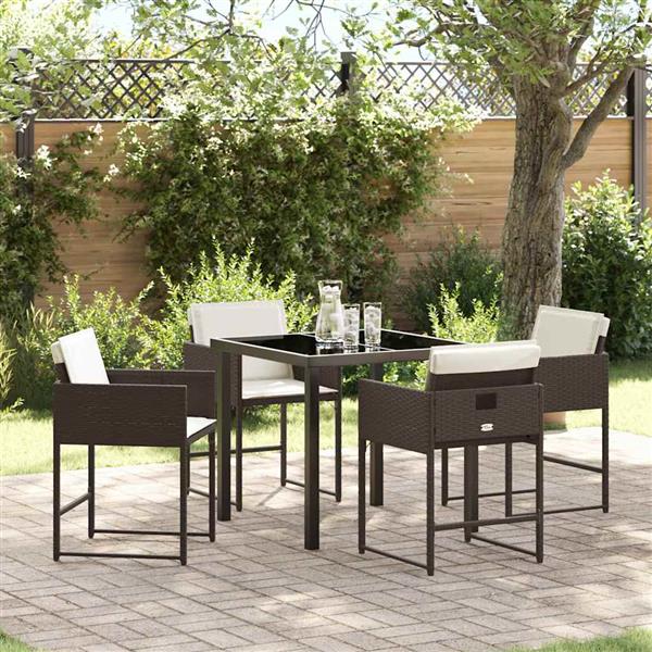 Grote foto vidaxl tuin eetset met kussen 5 pcs bruin poly riet tuin en terras tuinmeubelen