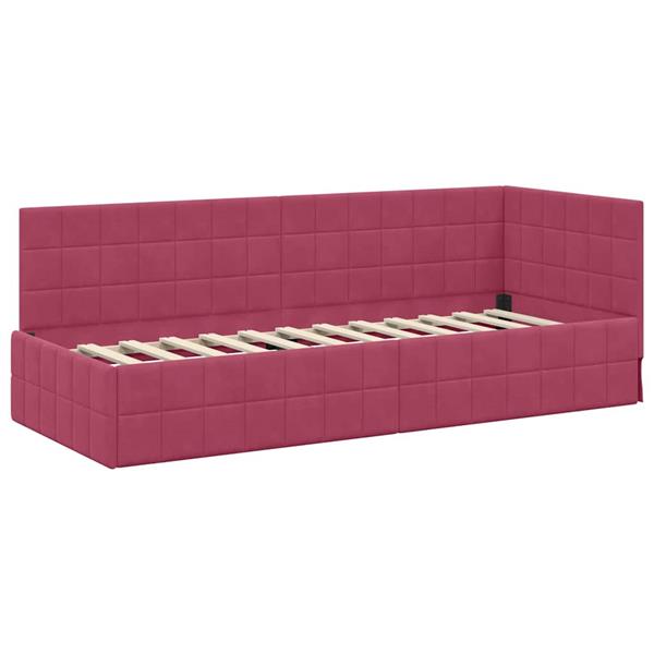 Grote foto vidaxl hoekbedframe met hoofdeinde wijnrood 80 x 200 cm fluweel antiek en kunst stoelen en banken