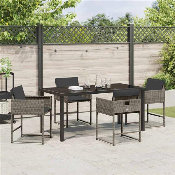 Grote foto vidaxl tuin eetset met kussen 5 pcs grijs poly riet tuin en terras tuinmeubelen
