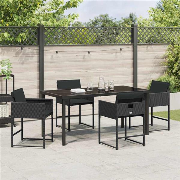 Grote foto vidaxl tuin eetset met kussen 5 pcs zwart poly riet tuin en terras tuinmeubelen