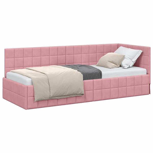 Grote foto vidaxl hoekbedframe met hoofdeinde roze 80 x 200 cm fluweel antiek en kunst stoelen en banken