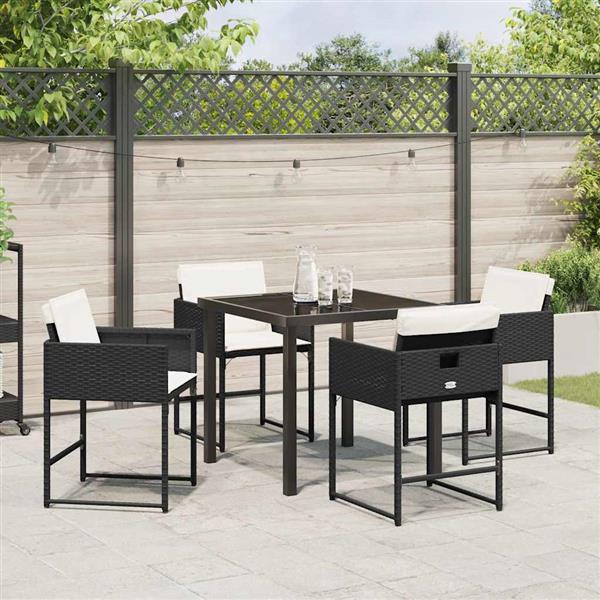 Grote foto vidaxl tuin eetset met kussen 5 pcs zwart poly riet tuin en terras tuinmeubelen