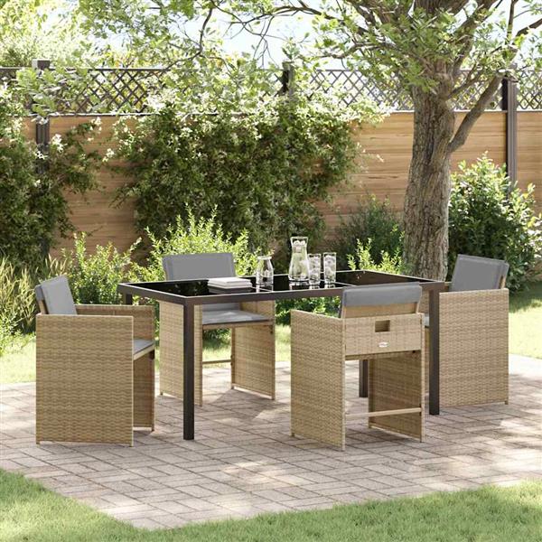 Grote foto vidaxl tuin eetset met kussen 5 pcs beige poly riet tuin en terras tuinmeubelen
