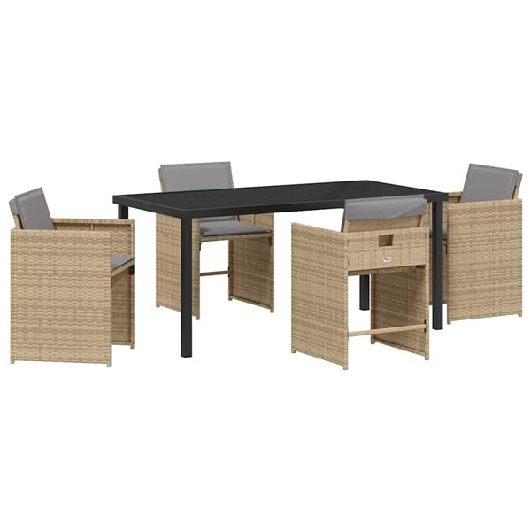 Grote foto vidaxl tuin eetset met kussen 5 pcs beige poly riet tuin en terras tuinmeubelen