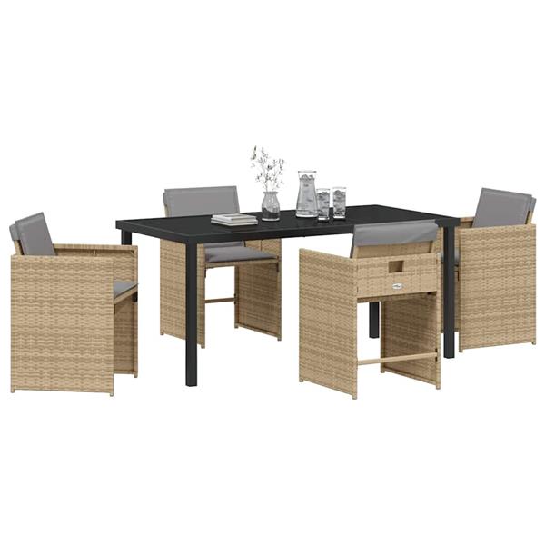 Grote foto vidaxl tuin eetset met kussen 5 pcs beige poly riet tuin en terras tuinmeubelen