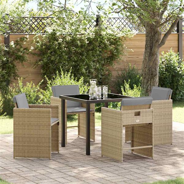 Grote foto vidaxl tuin eetset met kussen 5 pcs beige poly riet tuin en terras tuinmeubelen