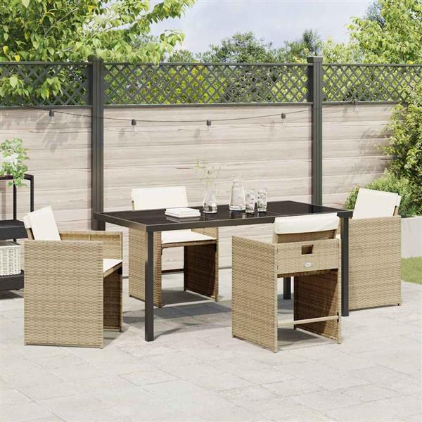 Grote foto vidaxl tuin eetset met kussen 5 pcs beige poly riet tuin en terras tuinmeubelen