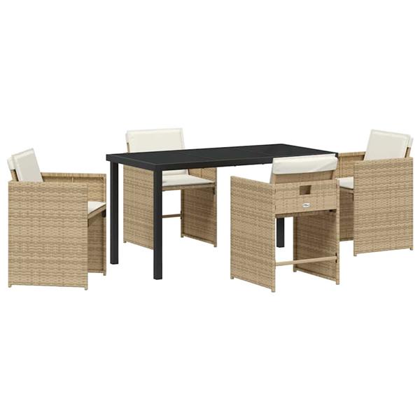 Grote foto vidaxl tuin eetset met kussen 5 pcs beige poly riet tuin en terras tuinmeubelen