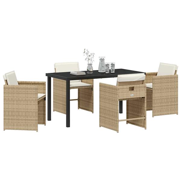 Grote foto vidaxl tuin eetset met kussen 5 pcs beige poly riet tuin en terras tuinmeubelen