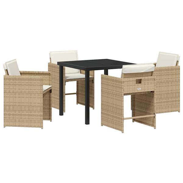 Grote foto vidaxl tuin eetset met kussen 5 pcs beige poly riet tuin en terras tuinmeubelen