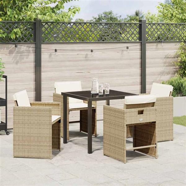 Grote foto vidaxl tuin eetset met kussen 5 pcs beige poly riet tuin en terras tuinmeubelen