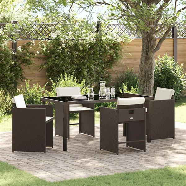 Grote foto vidaxl tuin eetset met kussen 5 pcs bruin poly riet tuin en terras tuinmeubelen