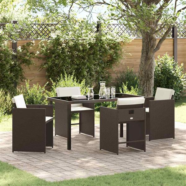 Grote foto vidaxl tuin eetset met kussen 5 pcs bruin poly riet tuin en terras tuinmeubelen