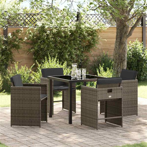 Grote foto vidaxl tuin eetset met kussen 5 pcs grijs poly riet tuin en terras tuinmeubelen