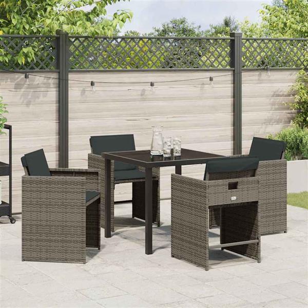 Grote foto vidaxl tuin eetset met kussen 5 pcs grijs poly riet tuin en terras tuinmeubelen