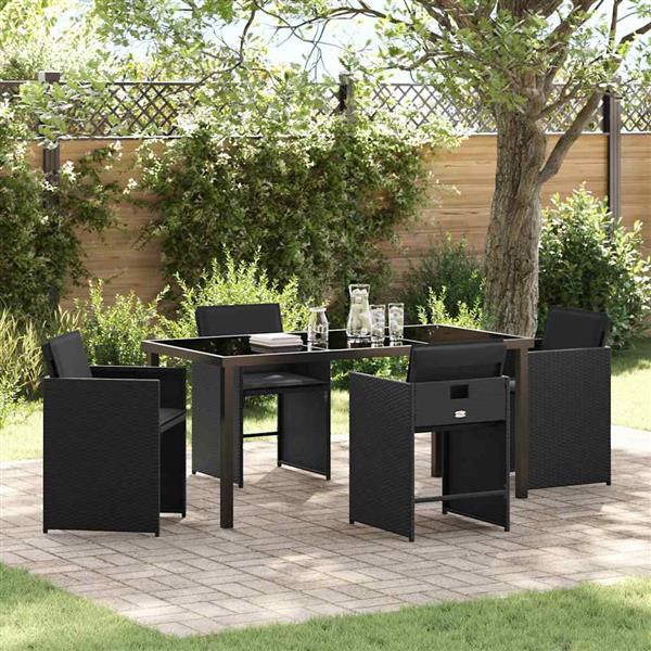 Grote foto vidaxl tuin eetset met kussen 5 pcs zwart poly riet tuin en terras tuinmeubelen