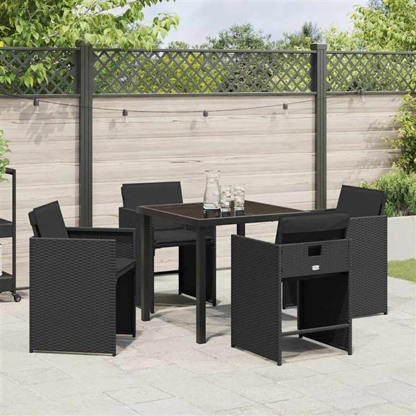 Grote foto vidaxl tuin eetset met kussen 5 pcs zwart poly riet tuin en terras tuinmeubelen