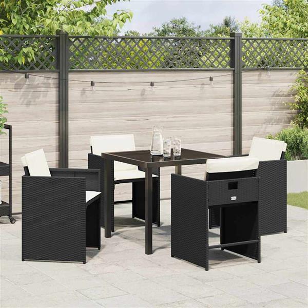 Grote foto vidaxl tuin eetset met kussen 5 pcs zwart poly riet tuin en terras tuinmeubelen