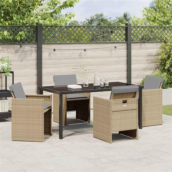 Grote foto vidaxl tuin eetset met kussen 5 pcs beige poly riet tuin en terras tuinmeubelen