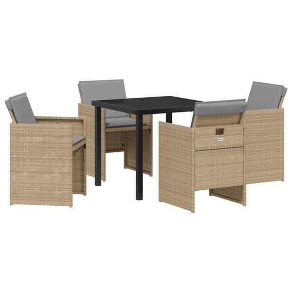 Grote foto vidaxl tuin eetset met kussen 5 pcs beige poly riet tuin en terras tuinmeubelen
