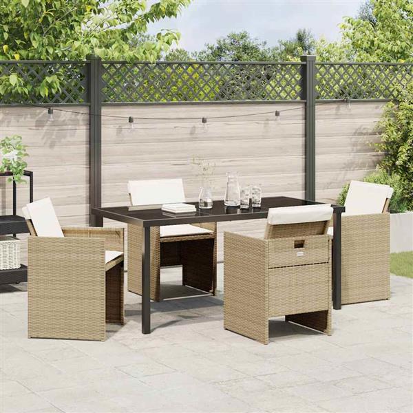 Grote foto vidaxl tuin eetset met kussen 5 pcs beige poly riet tuin en terras tuinmeubelen