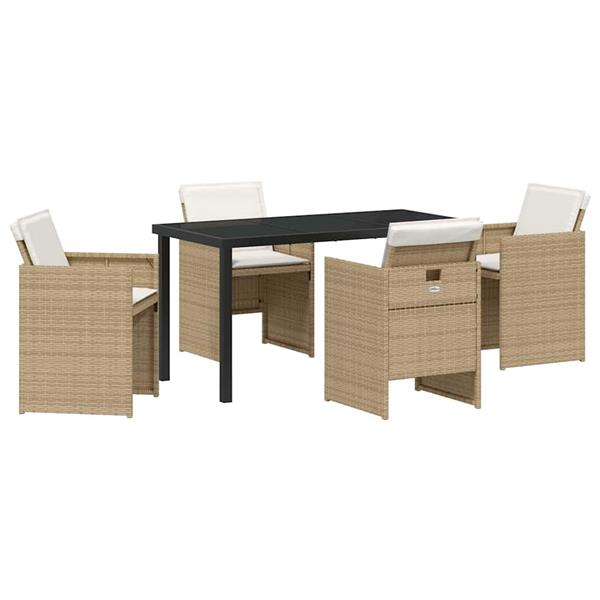 Grote foto vidaxl tuin eetset met kussen 5 pcs beige poly riet tuin en terras tuinmeubelen