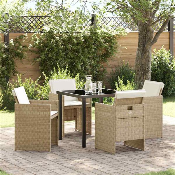 Grote foto vidaxl tuin eetset met kussen 5 pcs beige poly riet tuin en terras tuinmeubelen