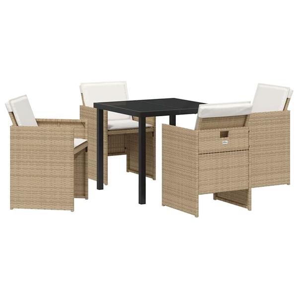 Grote foto vidaxl tuin eetset met kussen 5 pcs beige poly riet tuin en terras tuinmeubelen