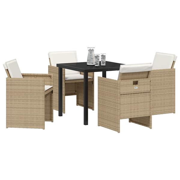 Grote foto vidaxl tuin eetset met kussen 5 pcs beige poly riet tuin en terras tuinmeubelen
