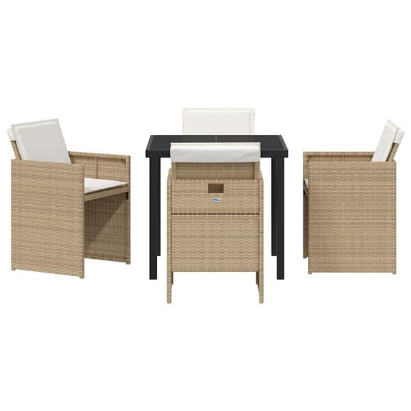 Grote foto vidaxl tuin eetset met kussen 5 pcs beige poly riet tuin en terras tuinmeubelen