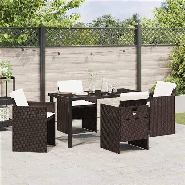 Grote foto vidaxl tuin eetset met kussen 5 pcs bruin poly riet tuin en terras tuinmeubelen