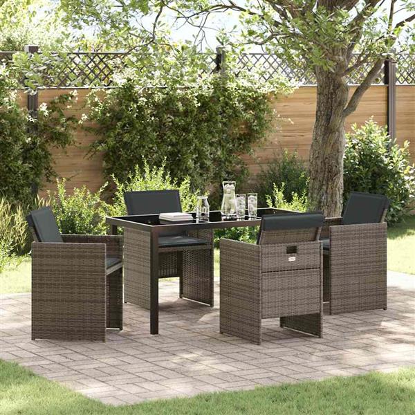 Grote foto vidaxl tuin eetset met kussen 5 pcs grijs poly riet tuin en terras tuinmeubelen