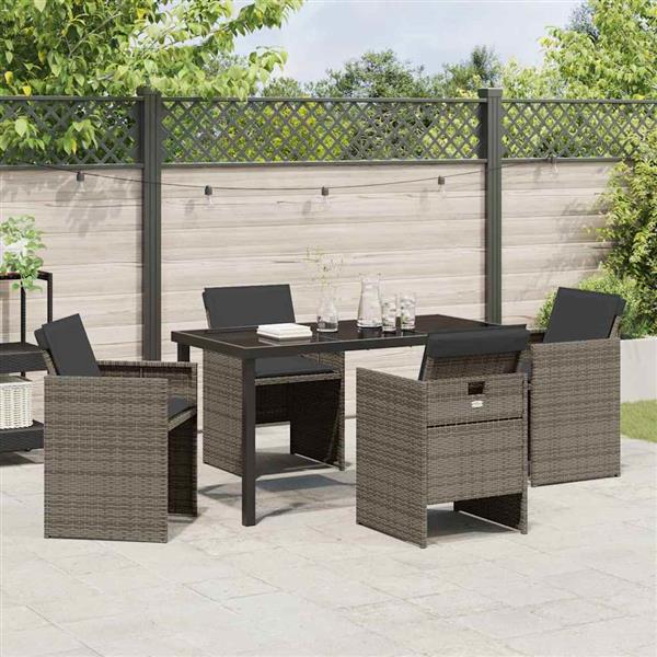 Grote foto vidaxl tuin eetset met kussen 5 pcs grijs poly riet tuin en terras tuinmeubelen