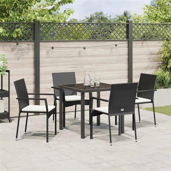 Grote foto vidaxl tuin eetset met kussen 5 pcs zwart poly riet tuin en terras tuinmeubelen