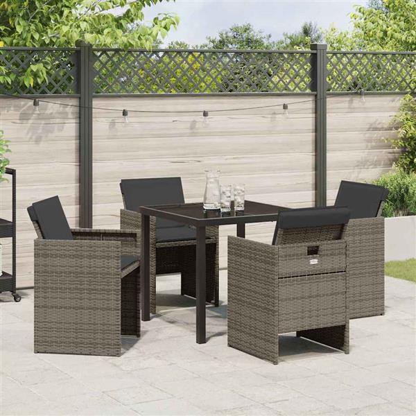 Grote foto vidaxl tuin eetset met kussen 5 pcs grijs poly riet tuin en terras tuinmeubelen