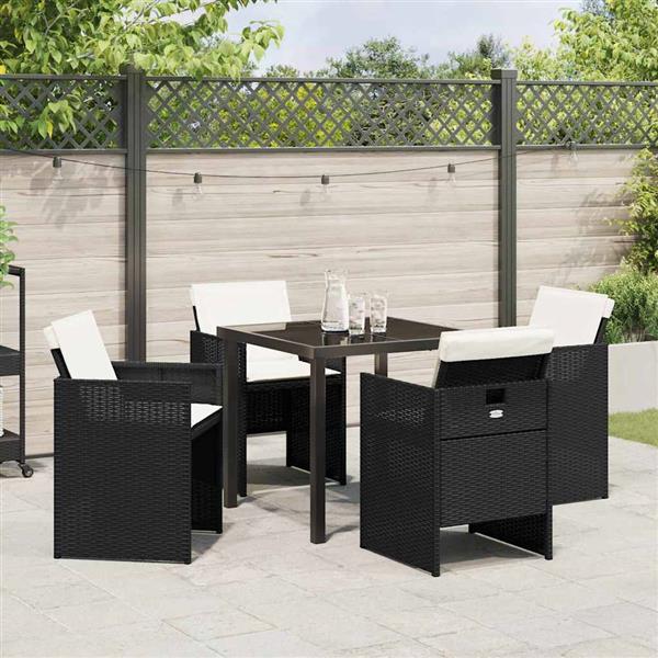 Grote foto vidaxl tuin eetset met kussen 5 pcs zwart poly riet tuin en terras tuinmeubelen
