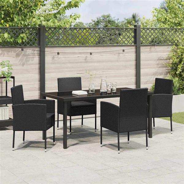 Grote foto vidaxl tuin eetset met kussen 5 pcs zwart poly riet tuin en terras tuinmeubelen