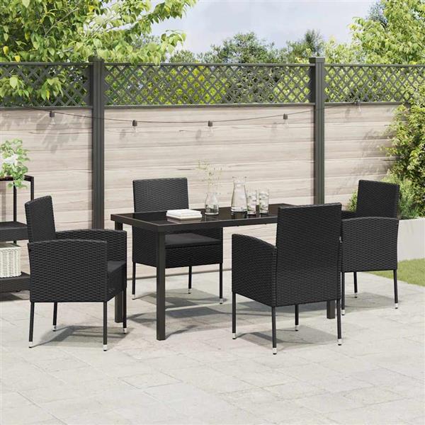 Grote foto vidaxl tuin eetset met kussen 5 pcs zwart poly riet tuin en terras tuinmeubelen