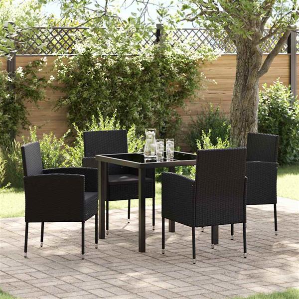 Grote foto vidaxl tuin eetset met kussen 5 pcs zwart poly riet tuin en terras tuinmeubelen