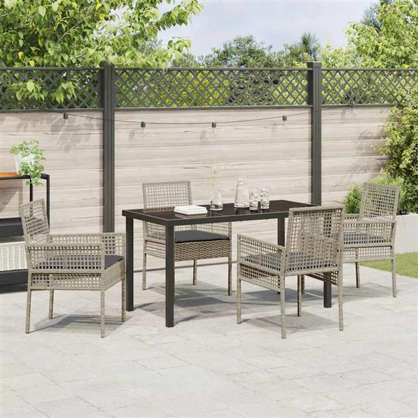 Grote foto vidaxl tuin eetset met kussen 5 pcs lichtgrijs poly riet tuin en terras tuinmeubelen