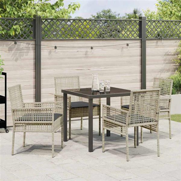 Grote foto vidaxl tuin eetset met kussen 5 pcs lichtgrijs poly riet tuin en terras tuinmeubelen