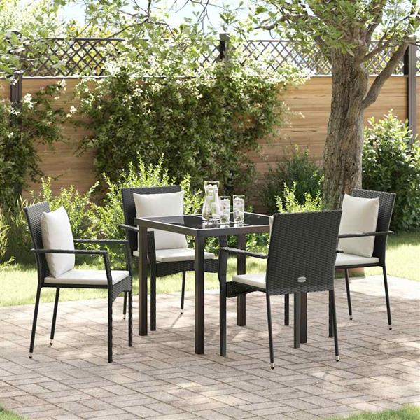 Grote foto vidaxl tuin eetset met kussen 5 pcs zwart poly riet tuin en terras tuinmeubelen
