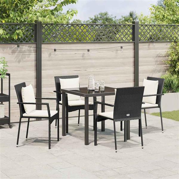 Grote foto vidaxl tuin eetset met kussen 5 pcs zwart poly riet tuin en terras tuinmeubelen
