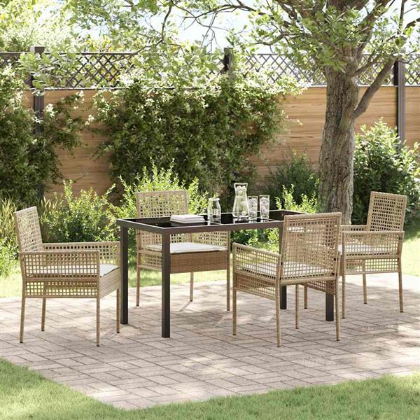 Grote foto vidaxl tuin eetset met kussen 5 pcs beige poly riet tuin en terras tuinmeubelen