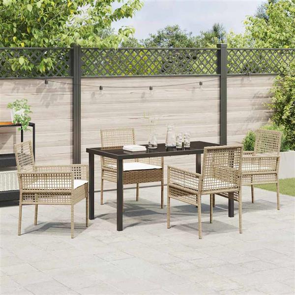 Grote foto vidaxl tuin eetset met kussen 5 pcs beige poly riet tuin en terras tuinmeubelen