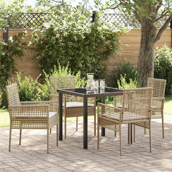 Grote foto vidaxl tuin eetset met kussen 5 pcs beige poly riet tuin en terras tuinmeubelen